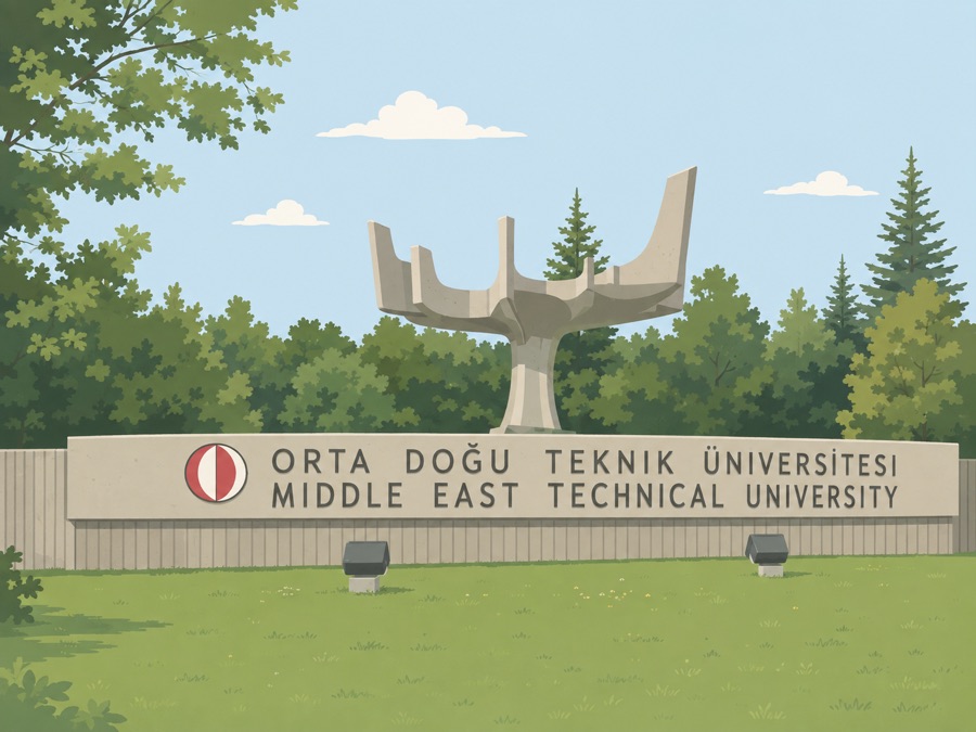 ODTÜ kampüs girişindeki tabela ve heykel